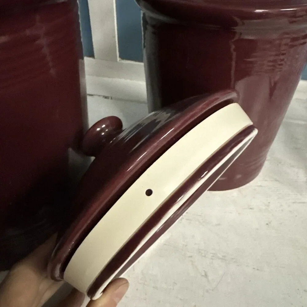 Set Of 3 Fiesta‎ Ware Canister Cinnabar Retired EUC Ceramic Burgundy Fiesta Ware